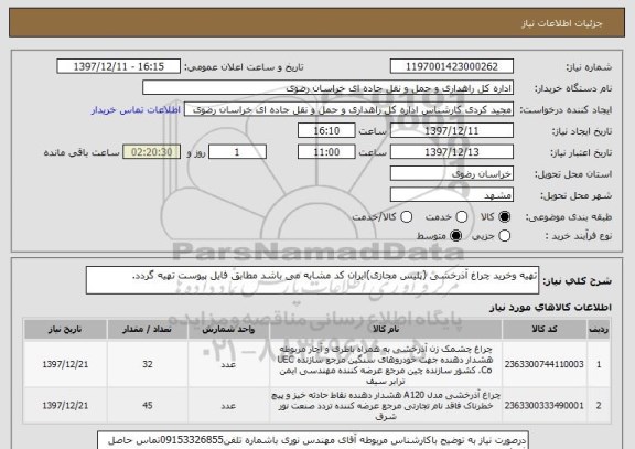 استعلام تهیه وخرید چراغ آذرخشی (پلیس مجازی)ایران کد مشابه می باشد مطابق فایل پیوست تهیه گردد.