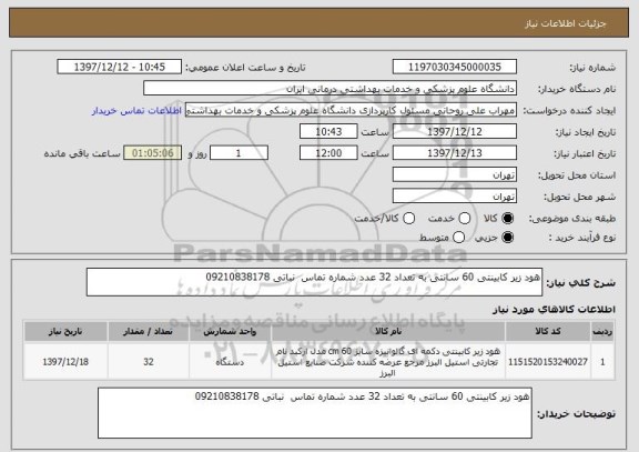 استعلام هود زیر کابینتی 60 سانتی به تعداد 32 عدد شماره تماس  نباتی 09210838178