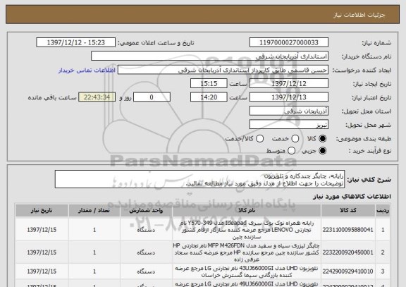 استعلام رایانه، چاپگر چندکاره و تلویزیون 
توضیحات را جهت اطلاع از مدل دقیق مورد نیاز مطالعه نمائید.