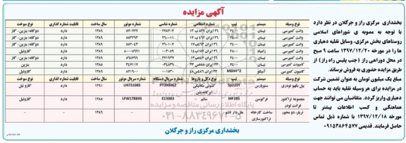 مزایده،مزایده فروش وسایل نقلیه دهیاری ها 