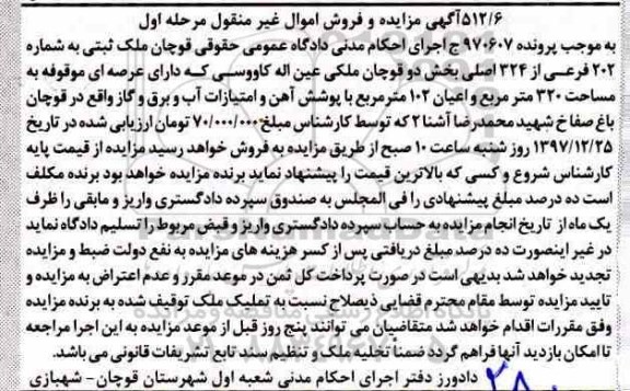 مزایده مزایده ملک ثبتی 202 فرعی از 324 اصلی مرحله اول