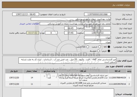 استعلام میز کارشناسی تمام  mdf  . الیت . وکیوم . 25 میل . ضد خش ضد آب . استاندارد . ایران کد به علت تشابه اسمی است