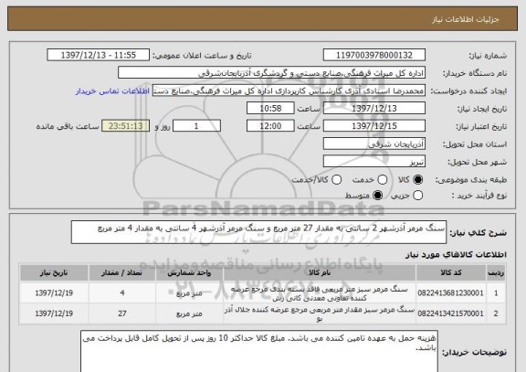 استعلام سنگ مرمر آذرشهر 2 سانتی به مقدار 27 متر مربع و سنگ مرمر آذرشهر 4 سانتی به مقدار 4 متر مربع