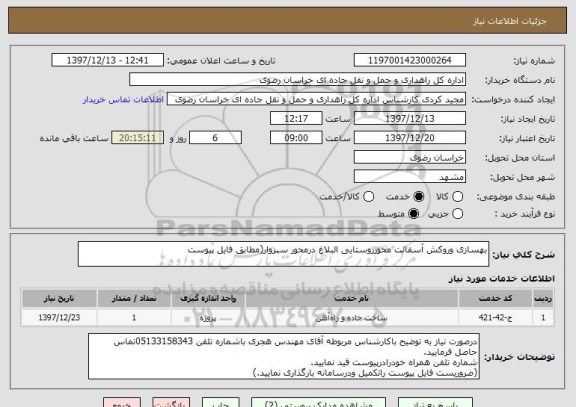 استعلام بهسازی وروکش آسفالت محورروستایی البلاغ درمحور سبزوار(مطابق فایل پیوست