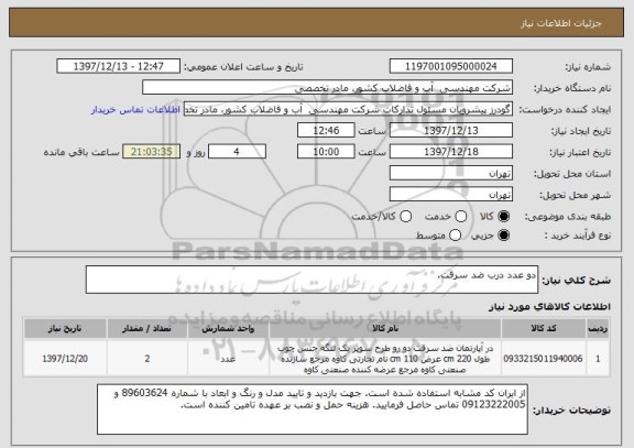 استعلام دو عدد درب ضد سرقت.
