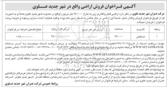 مزایده   مزایده  فروش اراضی کاربری صنعتی مساحت 250000 