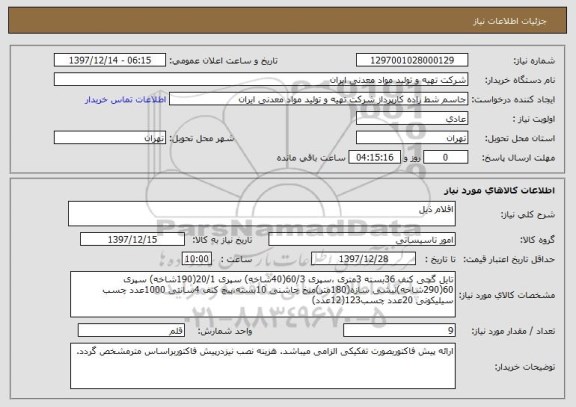 استعلام اقلام ذیل