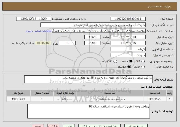 استعلام کف شکنی و حفر گالری یک حلقه چاه به متراژ 35 متر واقع در مجتمع تیاب

ریز مقادیر به پیوست می باشد