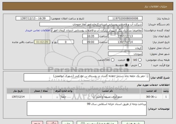 استعلام حفر یک حلقه چاه دستی دهانه گشاد در روستای بن مغ کندر (شهرک ابوالفضل)
ریز مقادیر به پیوست می باشد