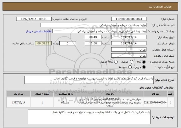 استعلام با سلام ایران کد کامل نمی باشد لطفا به لیست پیوست مراجعه و قیمت گذاری نماید 