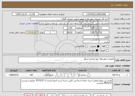 استعلام تعمیرات متوسطه دوم نرجس سنگر
