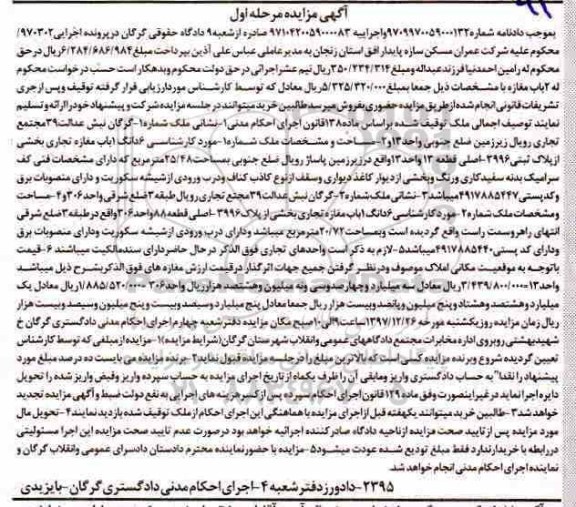 مزایده,مزایده 6 دانگ یک باب مغازه تجاری مرحله اول
