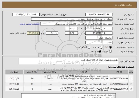 استعلام طبق مشخصات ایران کد کالا ارسال کردد