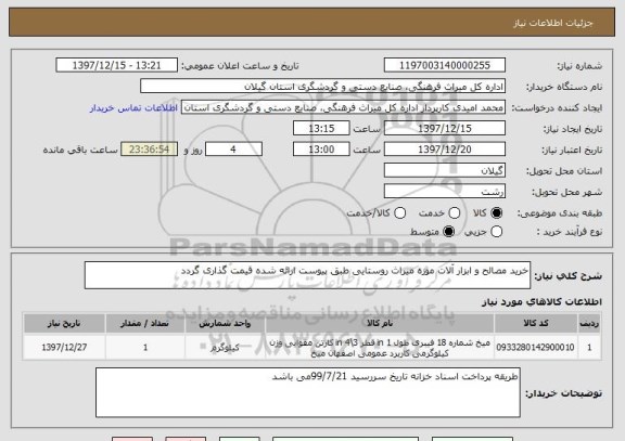 استعلام خرید مصالح و ابزار آلات موزه میراث روستایی طبق پیوست ارائه شده قیمت گذاری گردد