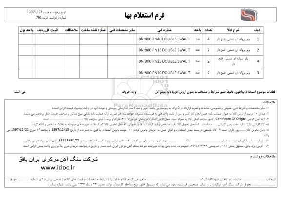 استعلام , استعلام ولو پروانه ای دستی فلنج دار