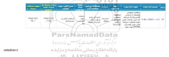 مناقصه خرید خدمات مالی حوزه عملکرد 