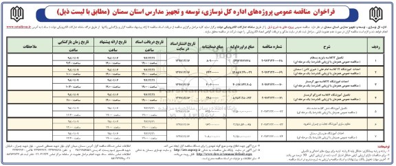 فراخوان مناقصه عمومی, مناقصه تکمیل 12 کلاسه ...
