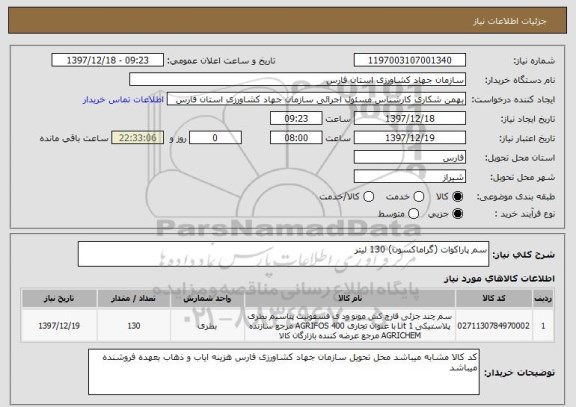 استعلام سم پاراکوات (گراماکسون) 130 لیتر