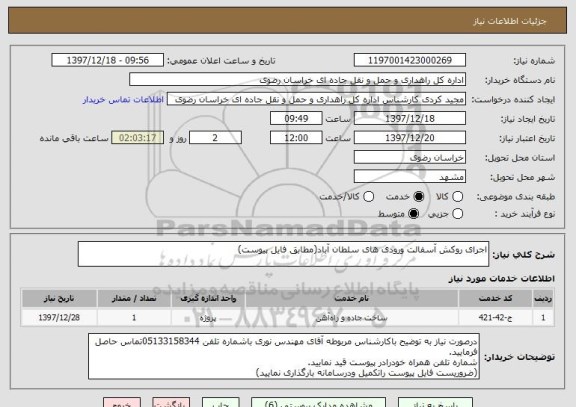 استعلام اجرای روکش آسفالت ورودی های سلطان آباد(مطابق فایل پیوست)