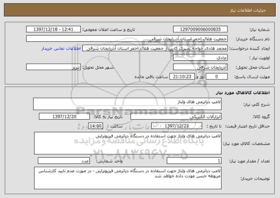 استعلام لامپ دیاترمی های ولتاژ