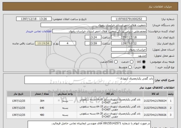 استعلام باند گچی یکبارمصرف ارتوپدی