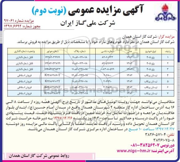 مزایده ,مزایده خودروهای مازاد - نوبت دوم