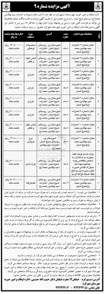 مزایده , مزایده اجاره 9 باب مغازه