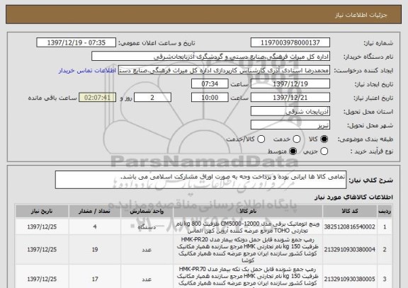 استعلام تمامی کالا ها ایرانی بوده و پرداخت وجه به صورت اوراق مشارکت اسلامی می باشد.