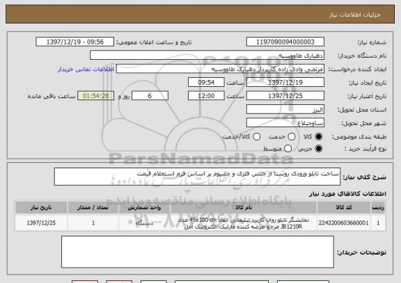 استعلام ساخت تابلو ورودی روستا از جنس فلزی و چلنیوم بر اساس فرم استعلام قیمت 