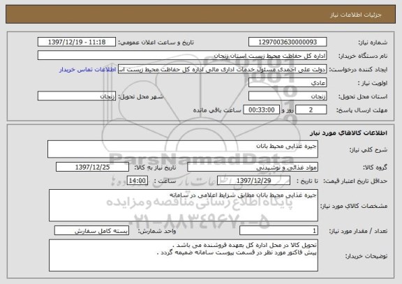 استعلام جیره غذایی محیط بانان