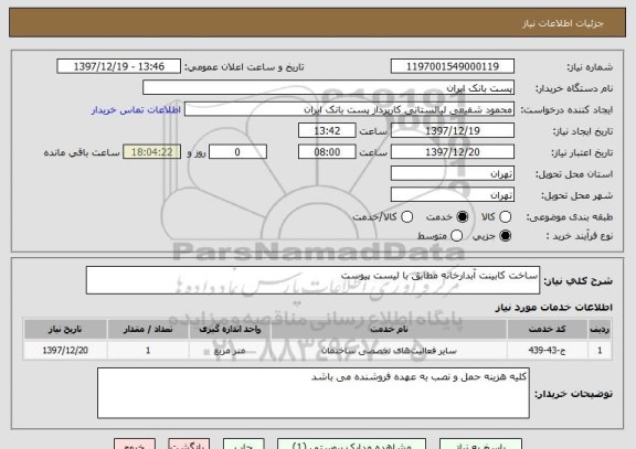 استعلام ساخت کابینت آبدارخانه مطابق با لیست پیوست