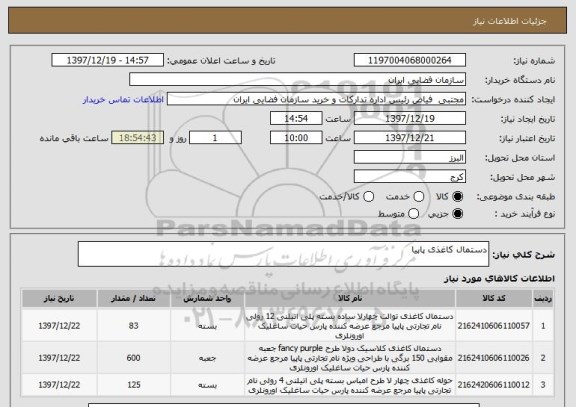 استعلام دستمال کاغذی پاپیا