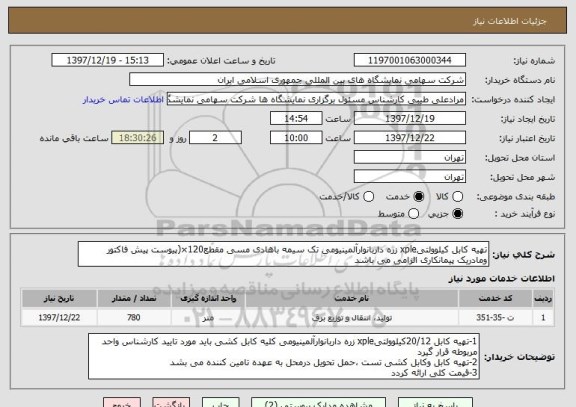 استعلام تهیه کابل کیلوولتیxple زره داربانوارآلمینیومی تک سیمه باهادی مسی مقطع120×(پیوست پیش فاکتور ومادریک پیمانکاری الزامی می باشد 