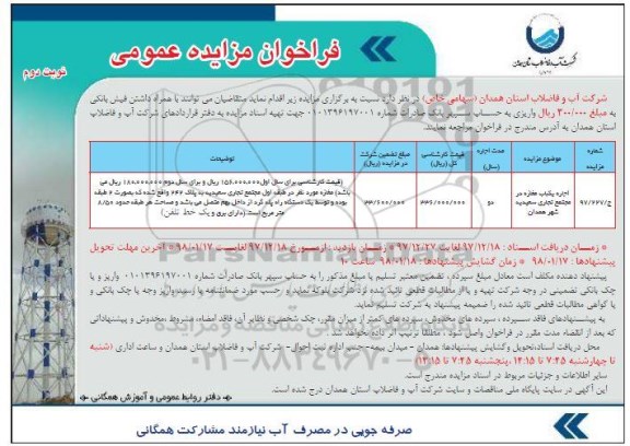 مزایده , مزایده اجاره یک باب مغازه در مجتمع تجاری - نوبت دوم