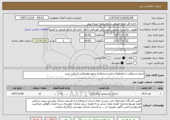 استعلام آبیاری و مراقبت از فضاهای سبز و درختکاری محور مواصلاتی اشکذر- میبد 