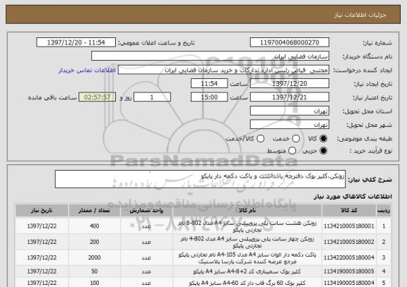 استعلام زونکن،کلیر بوک دفترچه یادداشت و پاکت دکمه دار پاپکو
