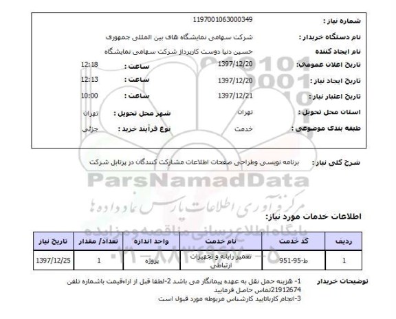 استعلام برنامه نویسی وطراحی صفحات اطلاعات مشارکت کنندگان در پرتابل شرکت 