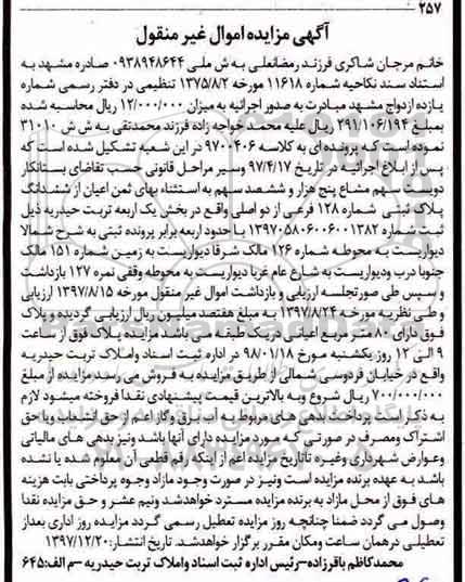 مزایده، مزایده ملک پلاک ثبتی شماره 128 فرعی