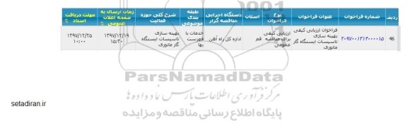 فراخوان ارزیابی کیفی, فراخوان ارزیابی کیفی بهینه سازی تاسیسات ایستگاه گاز مانوری 