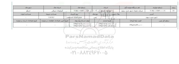 مزایده,مزایده زمین اداری ، تجاری مسکونی عرصه 11819.6