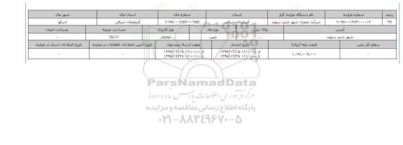 مزایده,مزایده زمین تجاری عرصه 35.26