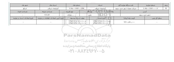 مزایده,مزایده زمین تجاری عرصه 266.72