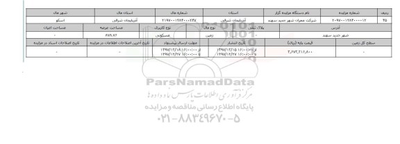 مزایده,مزایده زمین مسکونی عرصه 878.76