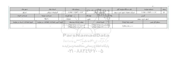 مزایده,مزایده زمین تجاری عرصه 45.21