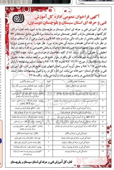 فراخوان اجاره اماکن، فضاها و نمایندگی مازاد