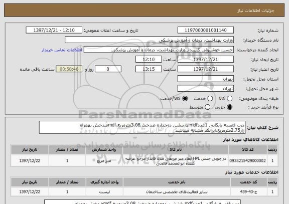 استعلام درب قفسه بایگانی 1عددmdf،پارتیشن دوجداره ضدخش3.08مترمربع،mdfضدخش بهمراه زار2.75مترمربع،ایرانکد مشابه میباشد