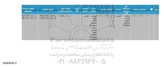 مزایده, مزایده فروش روغن های مصارف صنعتی سرخ کردنی