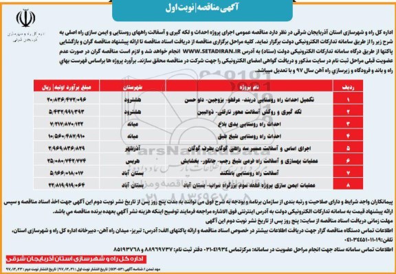 مناقصه , مناقصه پروژه لکه گیری و آسفالت راه روستایی 