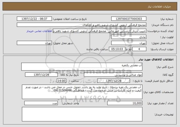 استعلام آب معدنی یکنفره 