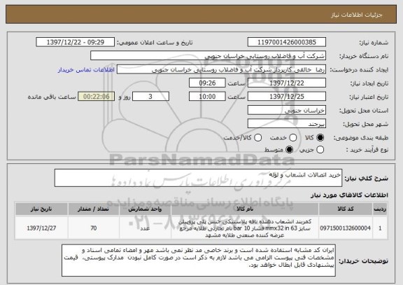 استعلام خرید اتصالات انشعاب و لوله